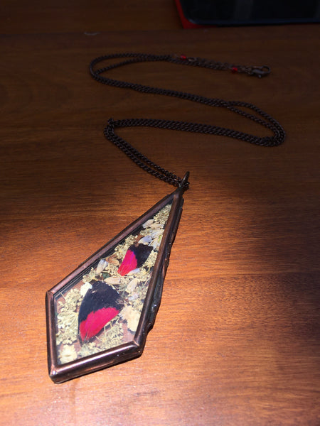 Butterfly Wing Teardrop Window Necklace (in antique copper)