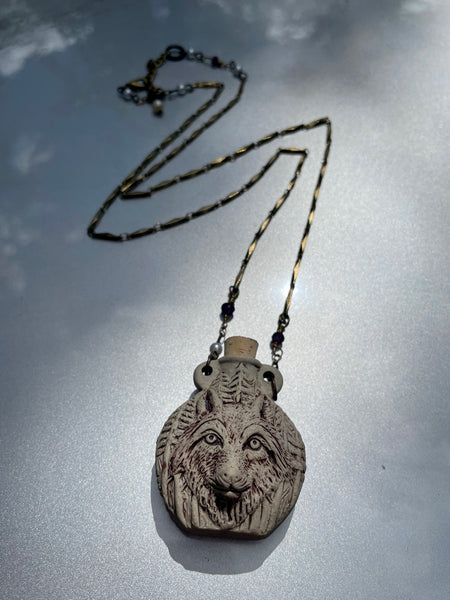 Wolf Pack Ceramic Bottle Necklace (in High Fire style)