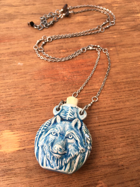 Wolf Pack Ceramic Bottle Necklace (in Raku style)