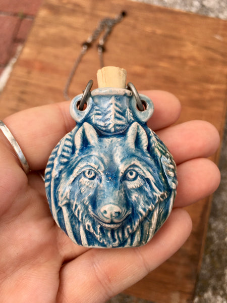 Wolf Pack Ceramic Bottle Necklace (in Raku style)