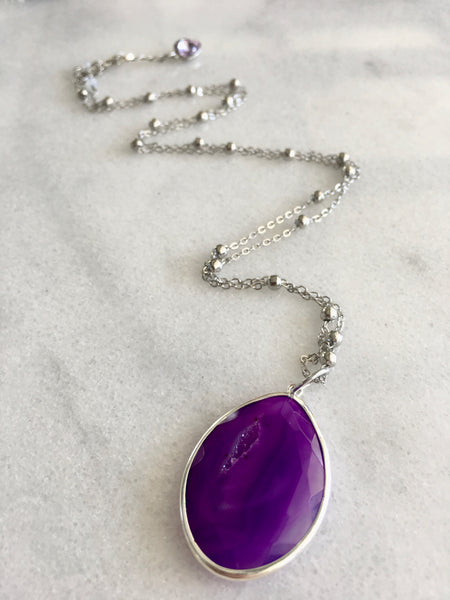 Simple Crystals Agate Necklace (in silver)