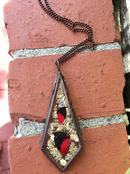 Butterfly Wing Teardrop Window Necklace (in antique copper)