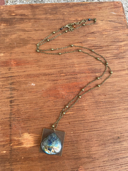 Northern Lights Labradorite Necklace (in Brass)
