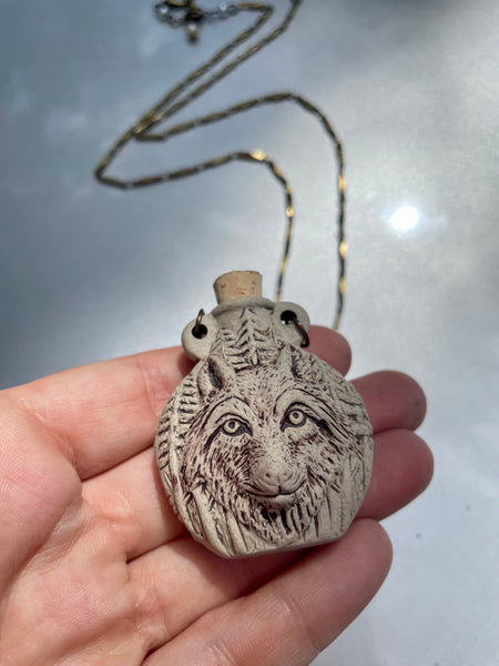 Wolf Pack Ceramic Bottle Necklace (in High Fire style)